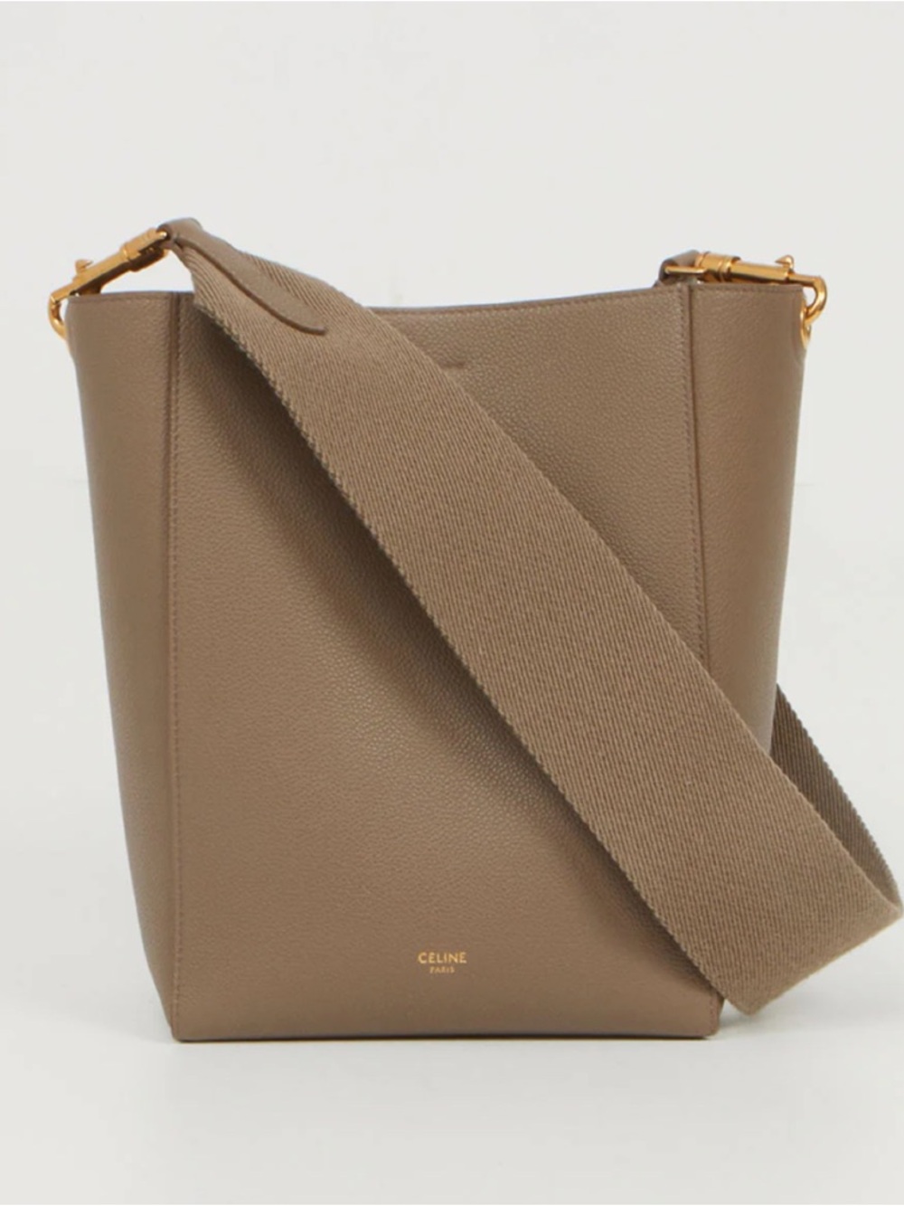 Celine Taupe Leather Small Seau Sangle Bucket Bag